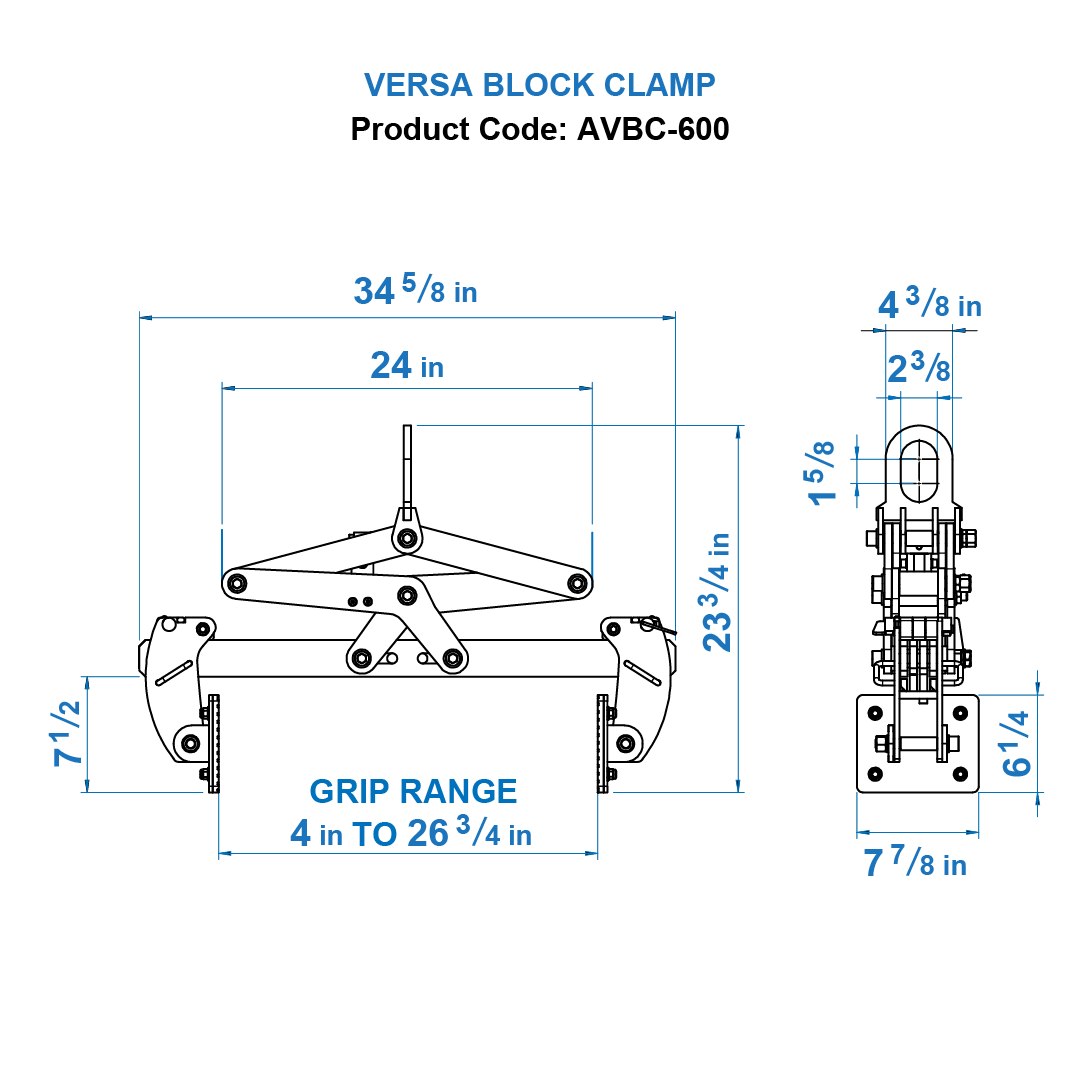 Versa Block Clamps AVBC600 (dimens)